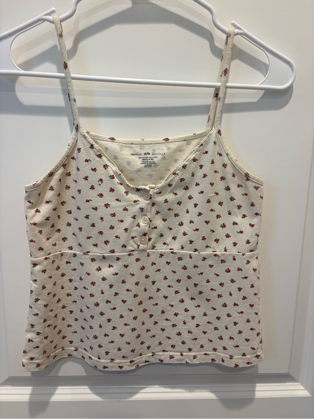 Brandy Melville Ivory Red Rose Floral Button Cami Tank Top